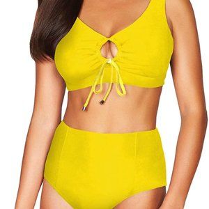 Tie Front Keyhole High Waisted Yellow Bikini